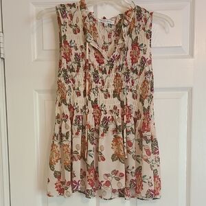 Rose & Olive Floral Pleated Blouse - Cream and Multicolor